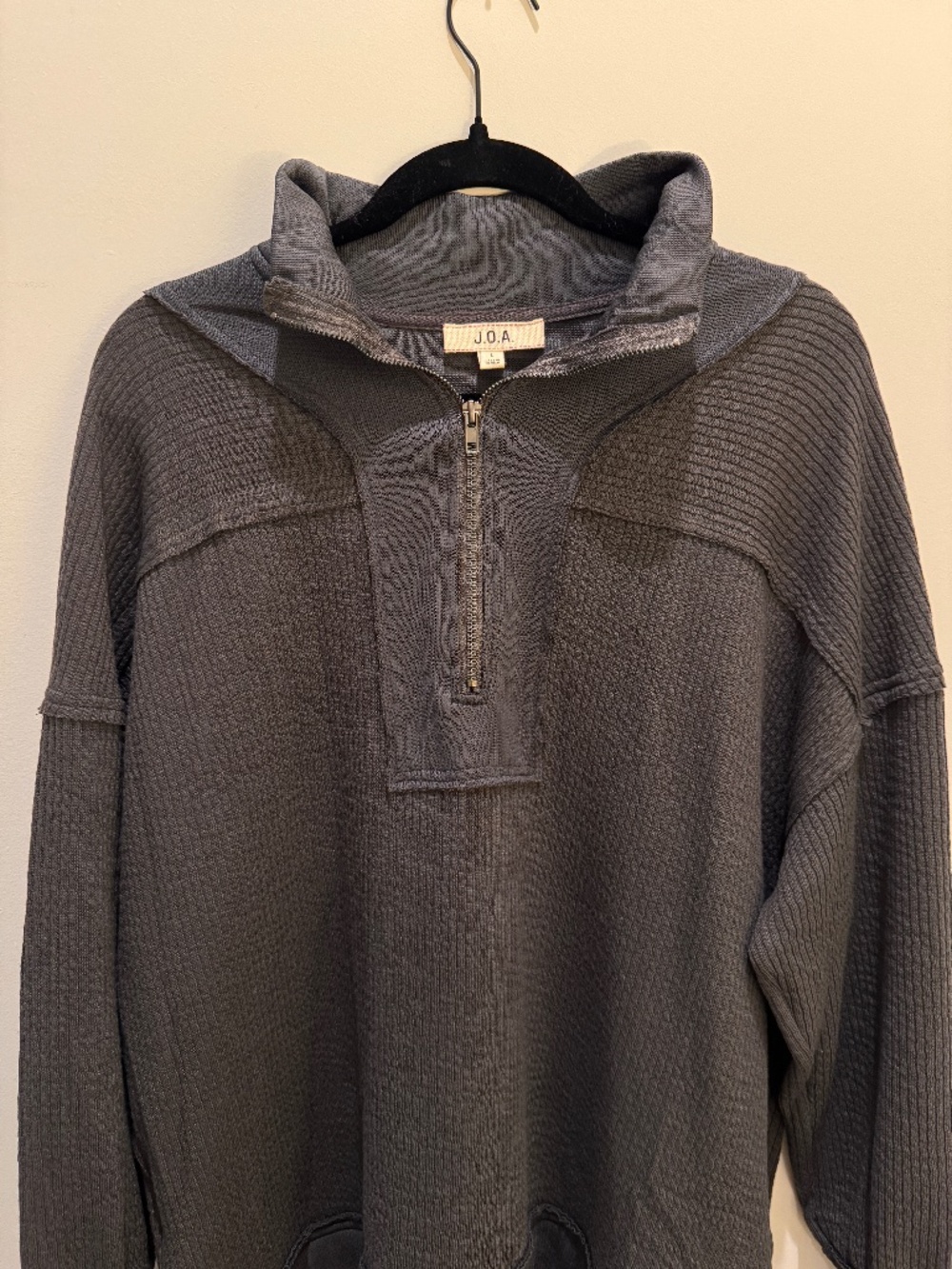 JOA large charcoal waffle knit half-zip pullover